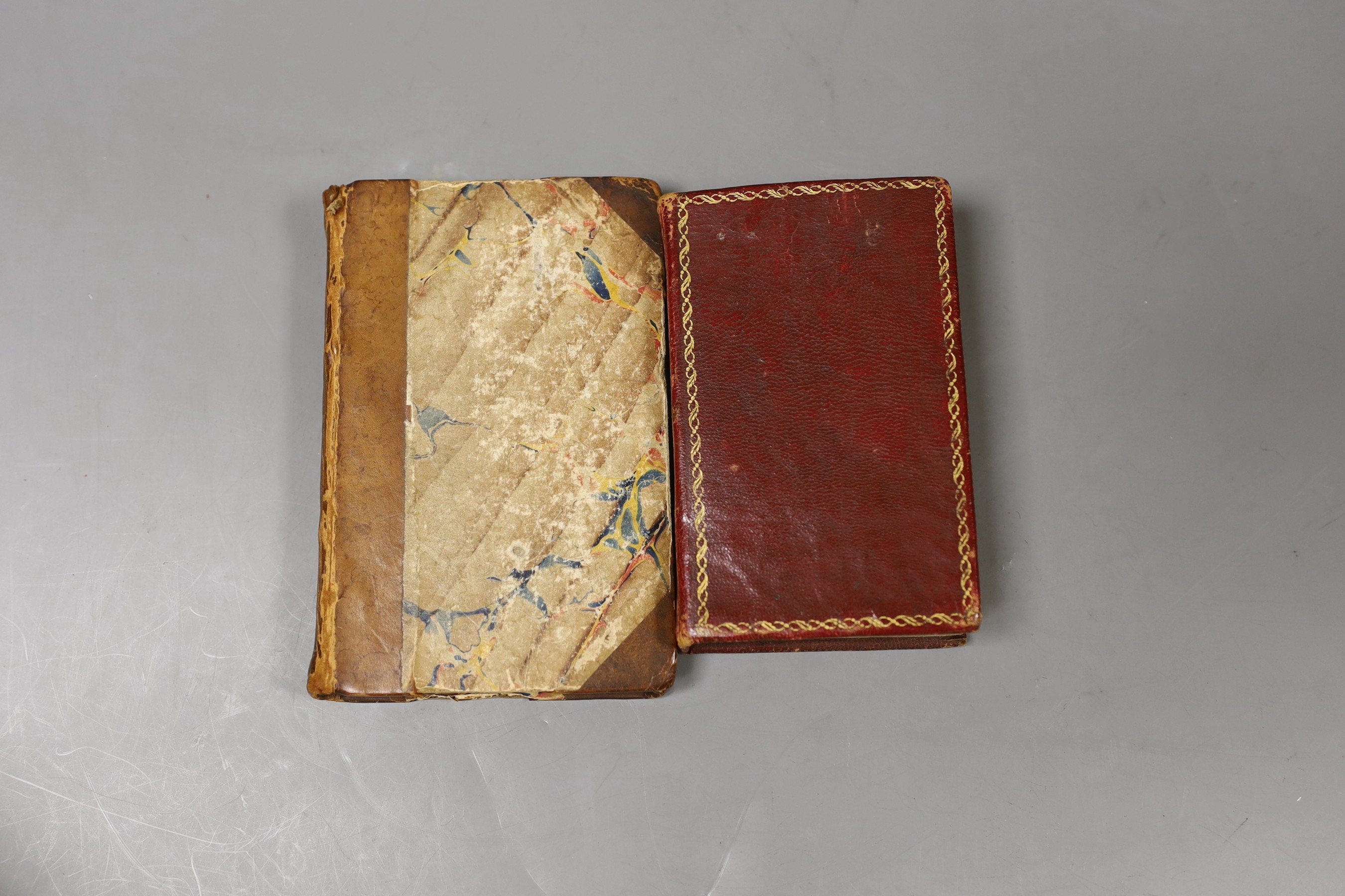 Kalendario Manual y Guia de Forasteros en Madrid, 24mo, red morocco, with coloured engraved map of Spain, lacking portraits, 1817, bound with Estado Militar de Espana, lacking map of Madrid, 1817; Enrique, Jacobo Bernard